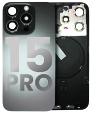 iPhone 15 Pro / Back Glass with Camera Lens / (With Logo) / Full Flex / Titanium Black