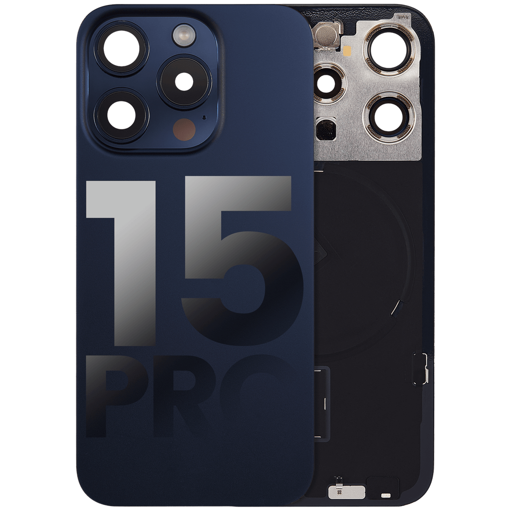 iPhone 15 Pro / Back Glass with Camera Lens / (With Logo) / Full Flex / Titanium Blue