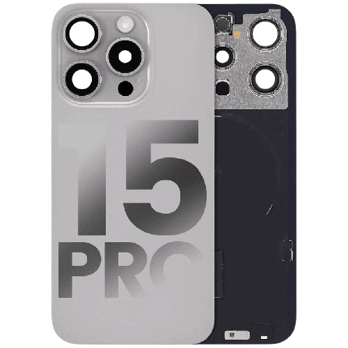 iPhone 15 Pro / Back Glass with Camera Lens / (With Logo) / Full Flex / Titanium Natural