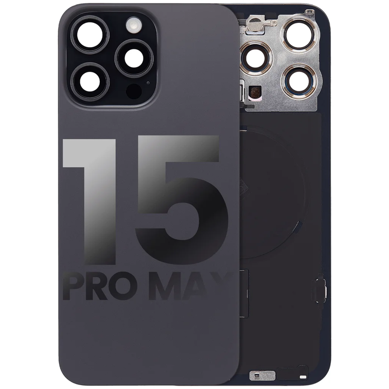 iPhone 15 Pro Max / Back Glass with Camera Lens / (With Logo) / Full Flex / Titanium Black