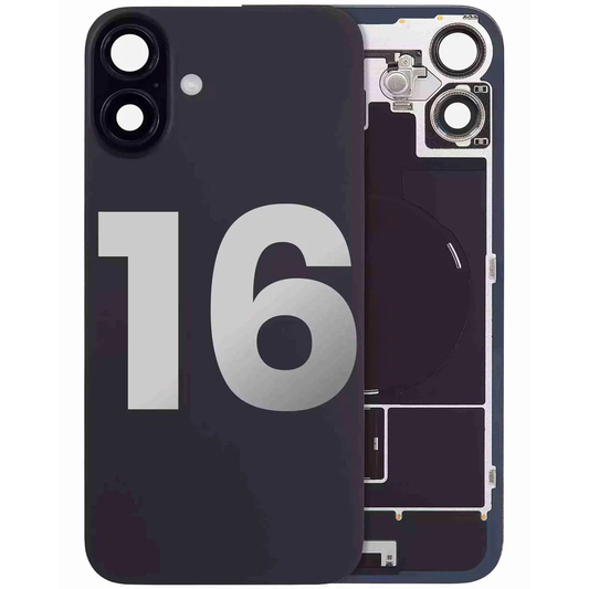 iPhone 16 Back Glass with Camera Lens / (With Logo) / Full Flex / Black