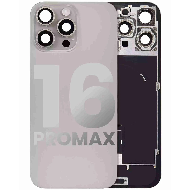 iPhone 16 Pro Max Back Glass with Camera Lens / (With Logo) / Full Flex / Natural Titanium
