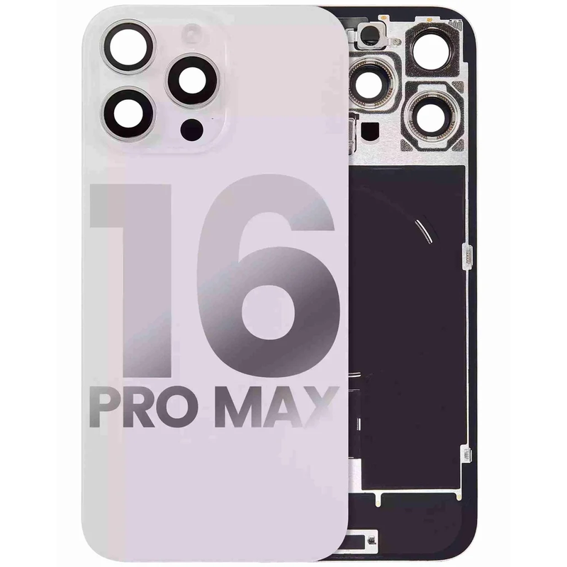 iPhone 16 Pro Max Back Glass with Camera Lens / (With Logo) / Full Flex / White Titanium