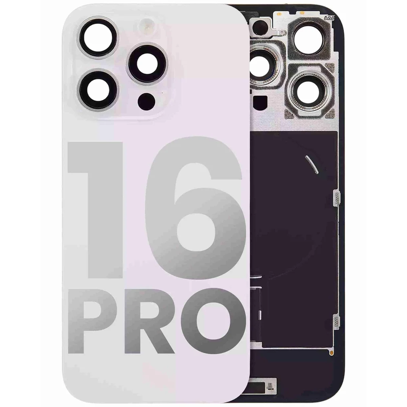 iPhone 16 Pro Back Glass with Camera Lens / (With Logo) / Full Flex / White Titanium