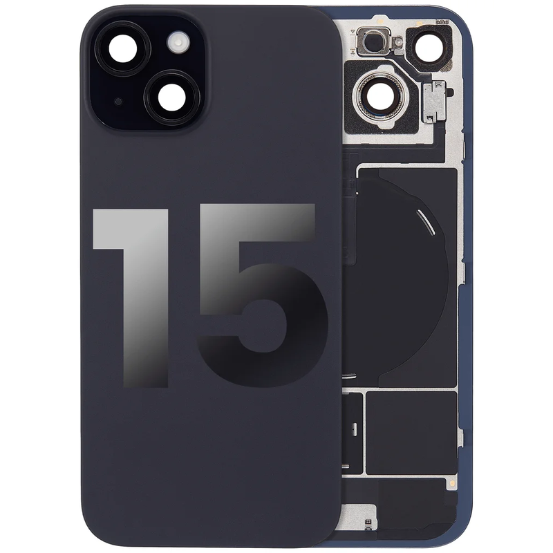 iPhone 15 / Back Glass with Camera Lens / (With Logo) /Full Flex / Black