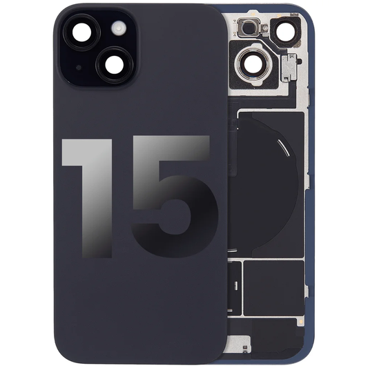 iPhone 15 / Back Glass with Camera Lens / (With Logo) /Full Flex / Black