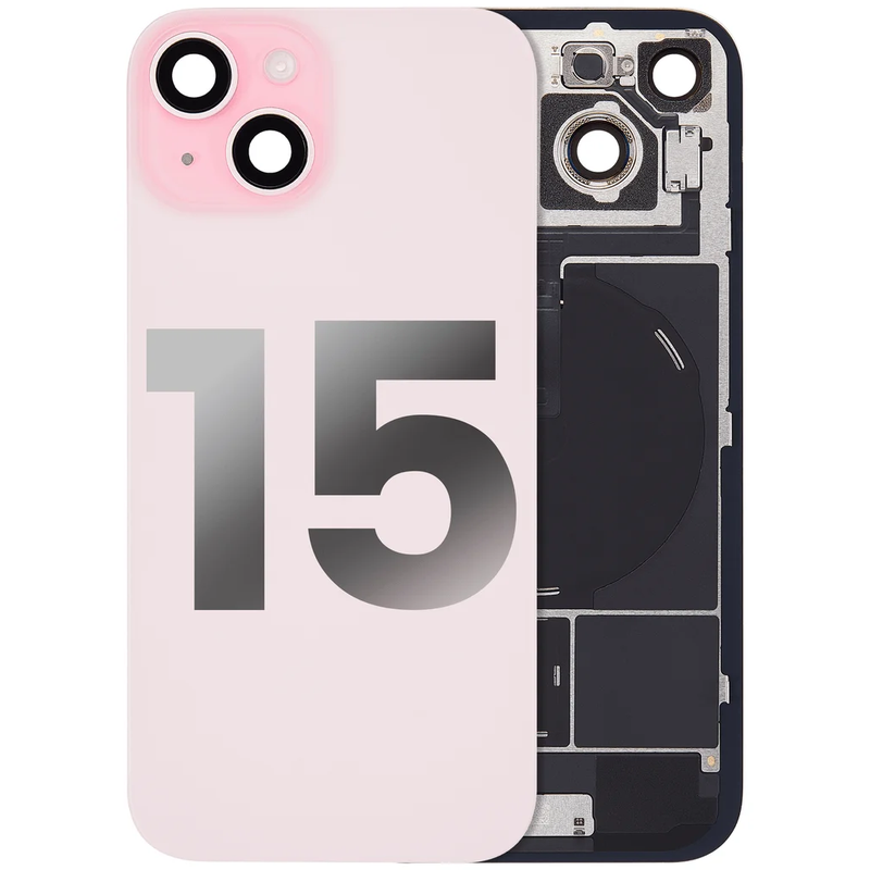 iPhone 15 / Back Glass with Camera Lens / (With Logo) / Full Flex / Pink