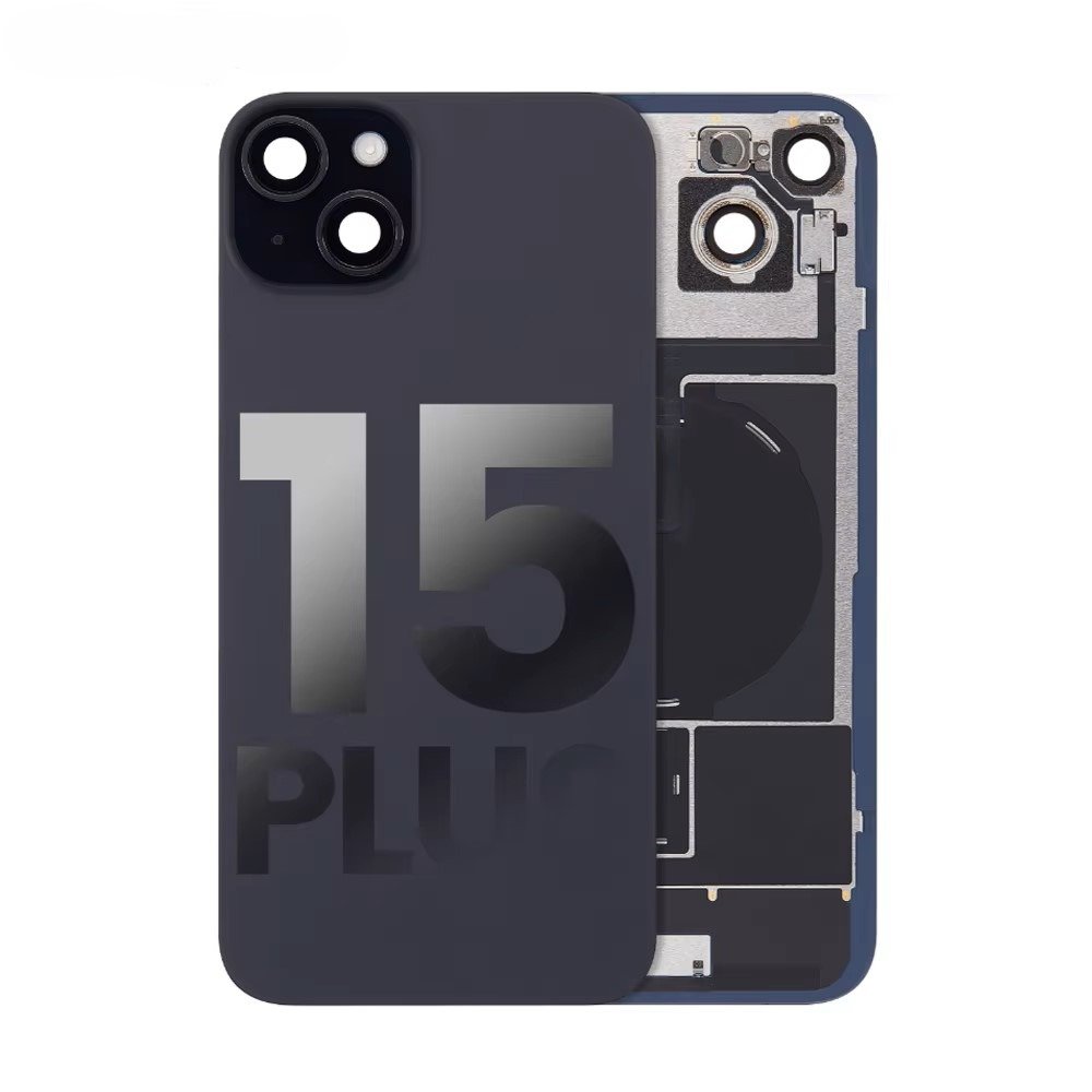 iPhone 15 Plus / Back Glass with Camera Lens / (With Logo) / Full Flex / Black