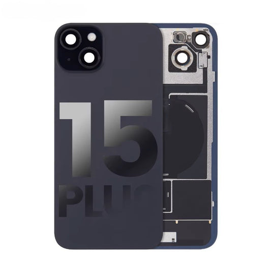 iPhone 15 Plus / Back Glass with Camera Lens / (With Logo) / Full Flex / Black