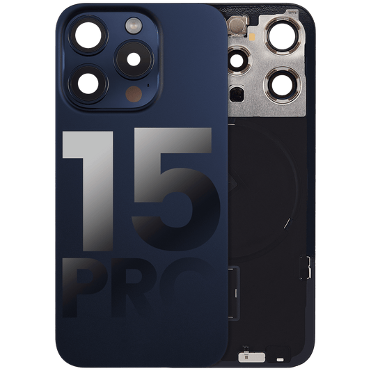 iPhone 15 Pro / Back Glass with Camera Lens / (With Logo) / Full Flex / Titanium Blue