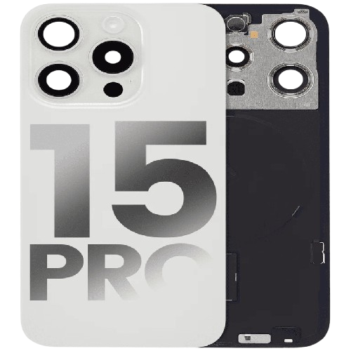 iPhone 15 Pro / Back Glass with Camera Lens / (With Logo) / Full Flex / Titanium White