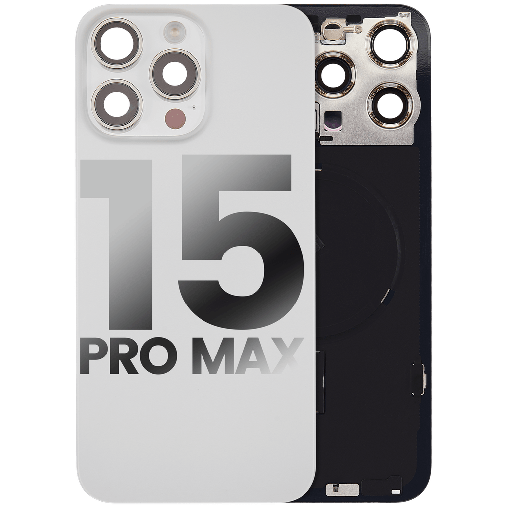 iPhone 15 Pro Max / Back Glass with Camera Lens / (With Logo) / Full Flex / Titanium White