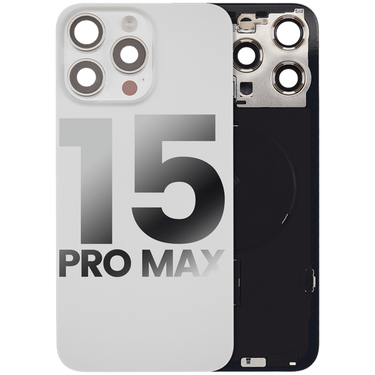 iPhone 15 Pro Max / Back Glass with Camera Lens / (With Logo) / Full Flex / Titanium White
