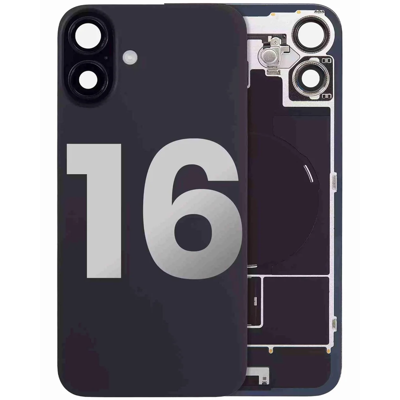 iPhone 16 Back Glass with Camera Lens / (With Logo) / Full Flex / Black