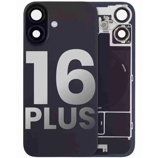 iPhone 16 Plus Back Glass with Camera Lens / (With Logo) / Full Flex / Black