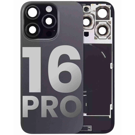 iPhone 16 Pro Back Glass with Camera Lens / (With Logo) / Full Flex / Black Titanium