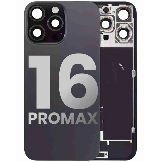 iPhone 16 Pro Max Back Glass with Camera Lens / (With Logo) / Full Flex / Black Titanium
