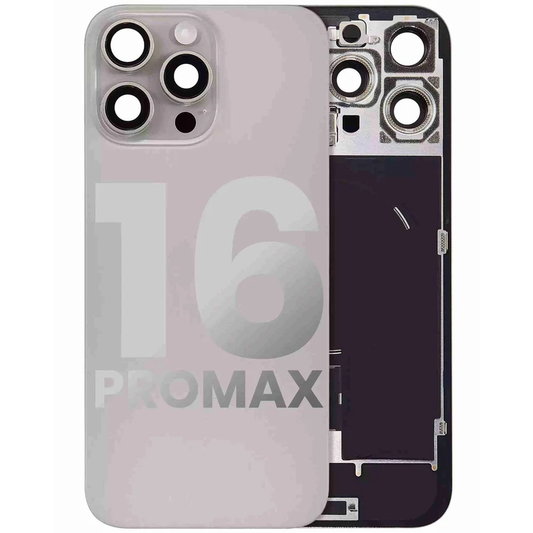 iPhone 16 Pro Max Back Glass with Camera Lens / (With Logo) / Full Flex / Natural Titanium