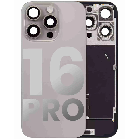 iPhone 16 Pro Back Glass with Camera Lens / (With Logo) / Full Flex / Natural Titanium