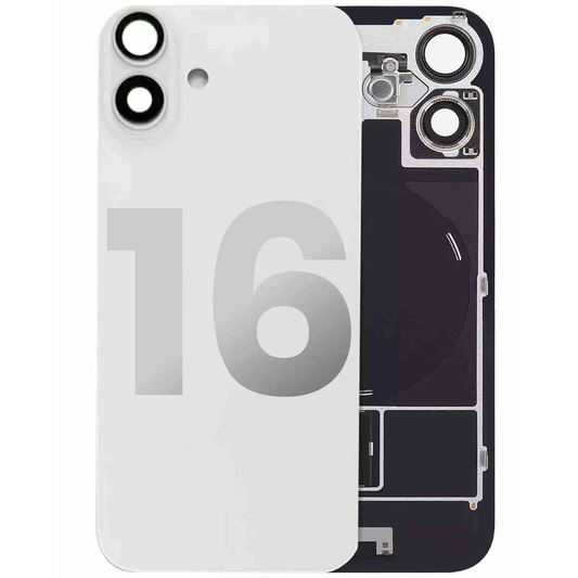 iPhone 16 Back Glass with Camera Lens / (With Logo) / Full Flex / White